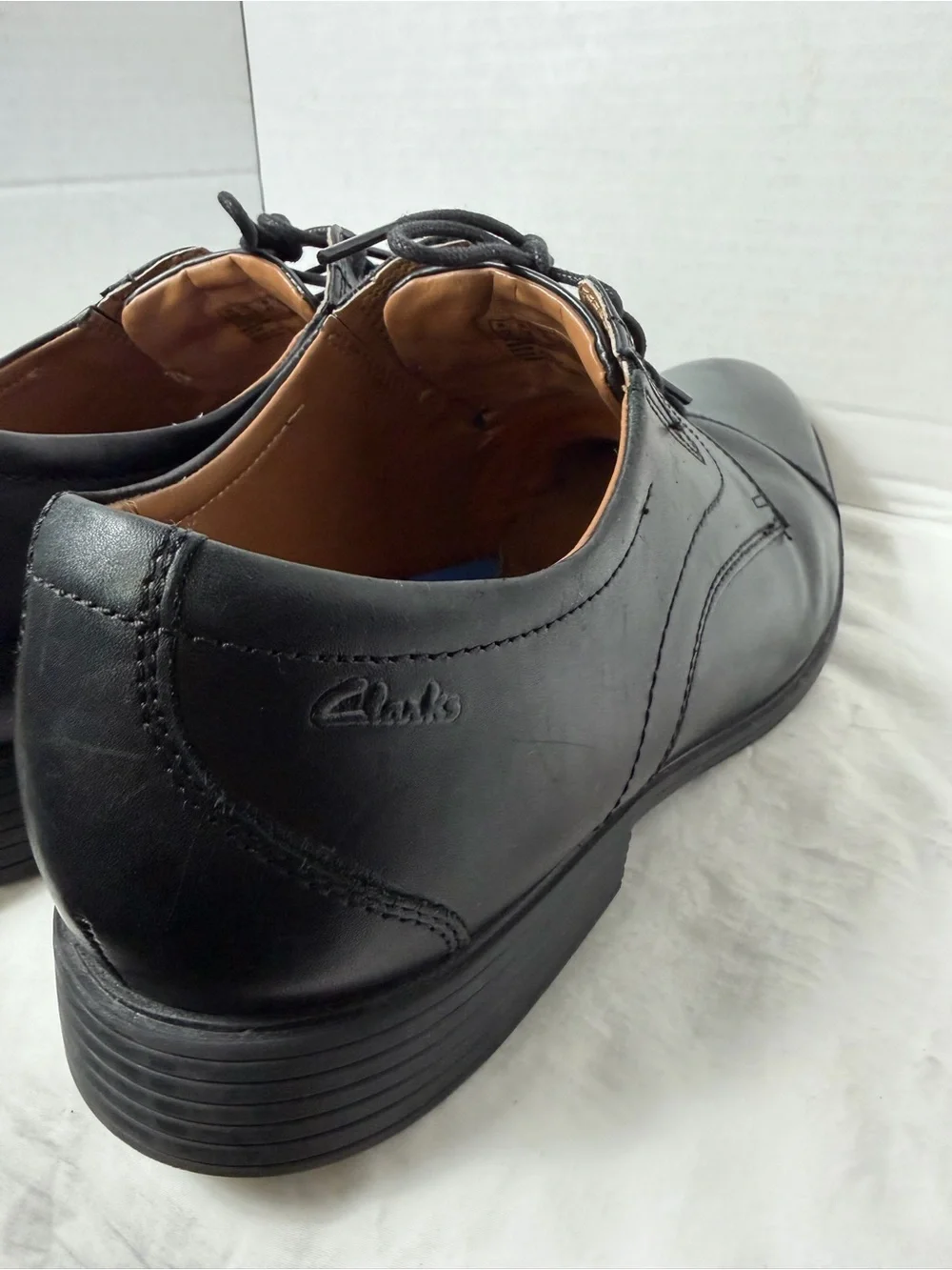 Clarks Black Leather Cap-Toe Lace-Up Loafers Men Dress Shoes size 12